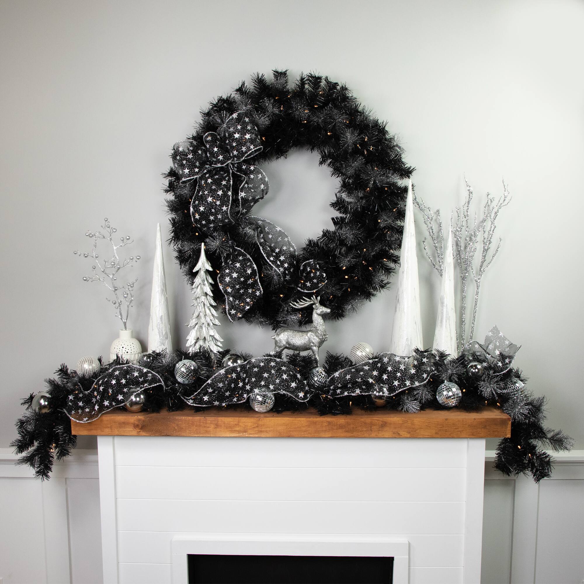 36" LED Black Bristle Artificial Christmas Wreath